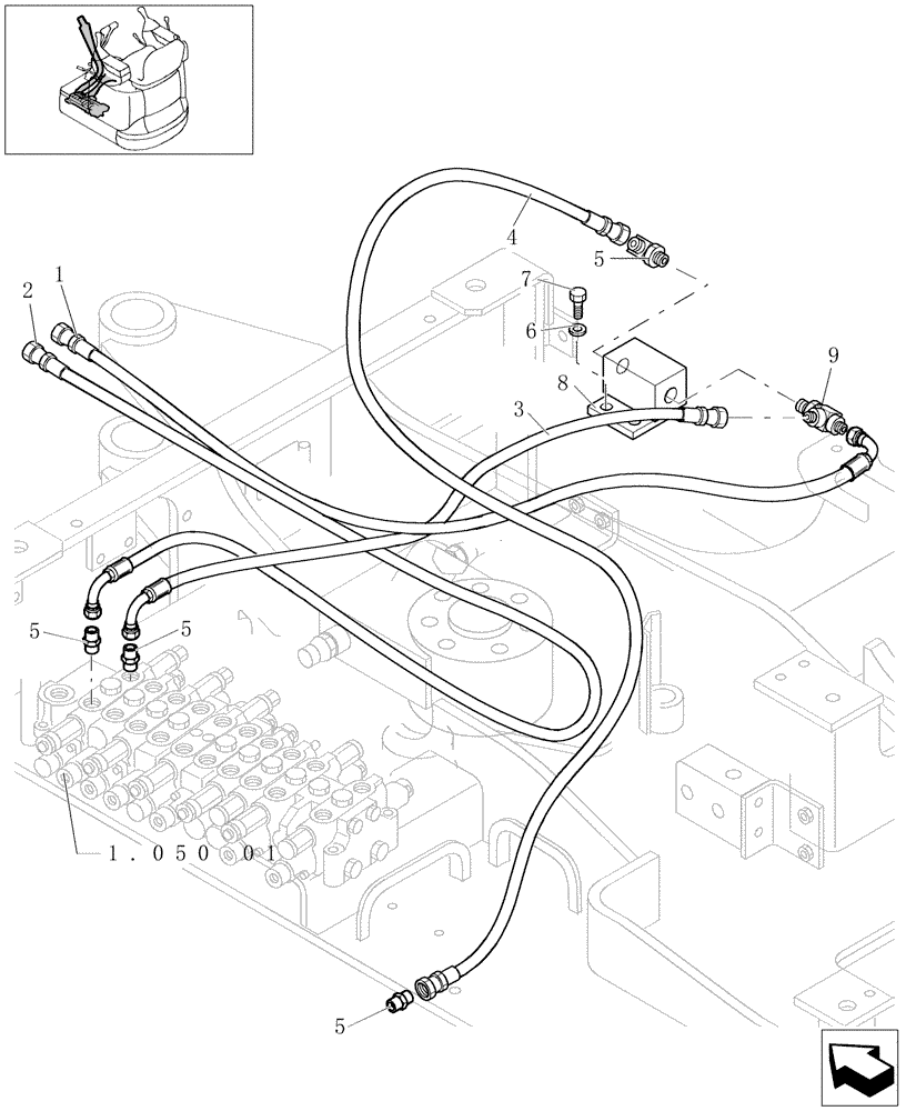 Схема запчастей Case CX16B - (1.050[21]) - CONTROL VALVE PIPING N & B (35) - HYDRAULIC SYSTEMS