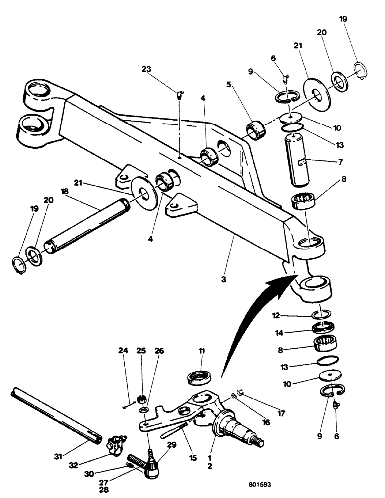 Схема запчастей Case 580G - (126) - FRONT AXLE AND SPINDLES - 2 WHEEL DRIVE (05) - STEERING