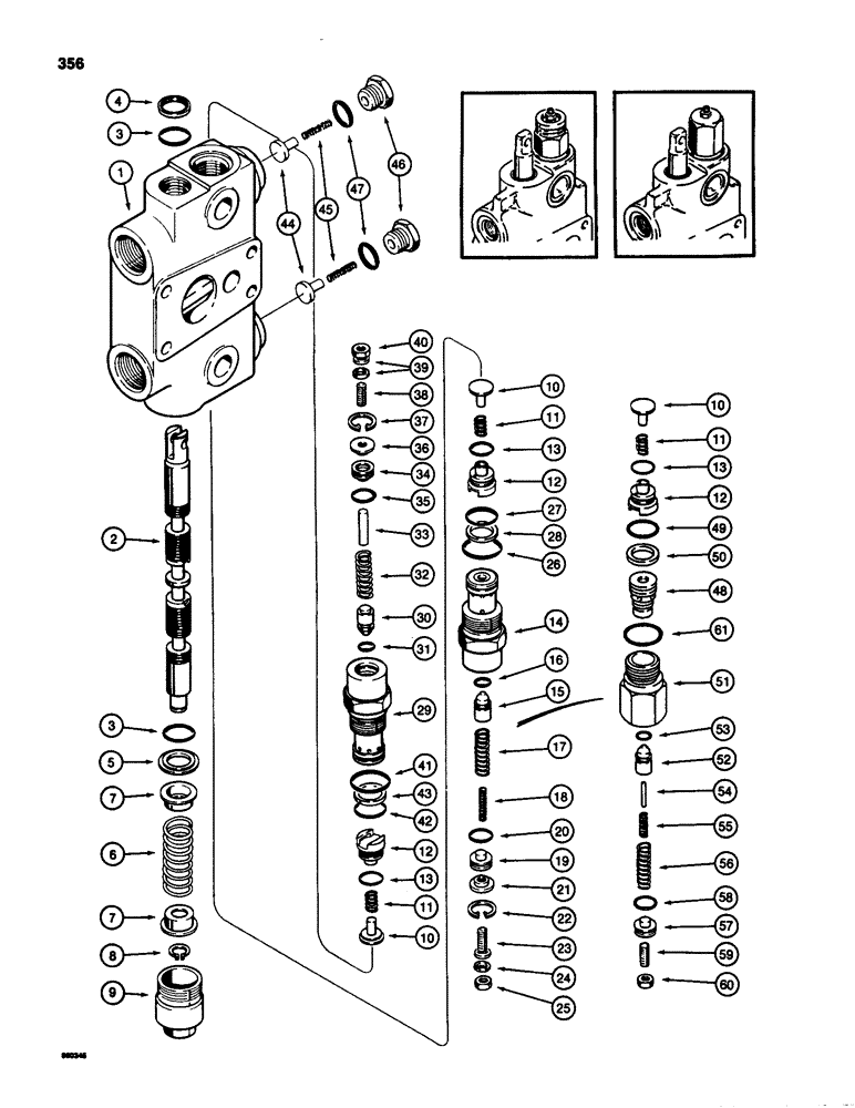 Схема запчастей Case 580D - (356) - BACKHOE CONTROL VALVE, BOOM SECTION, USED ON SUPER D MODELS (08) - HYDRAULICS