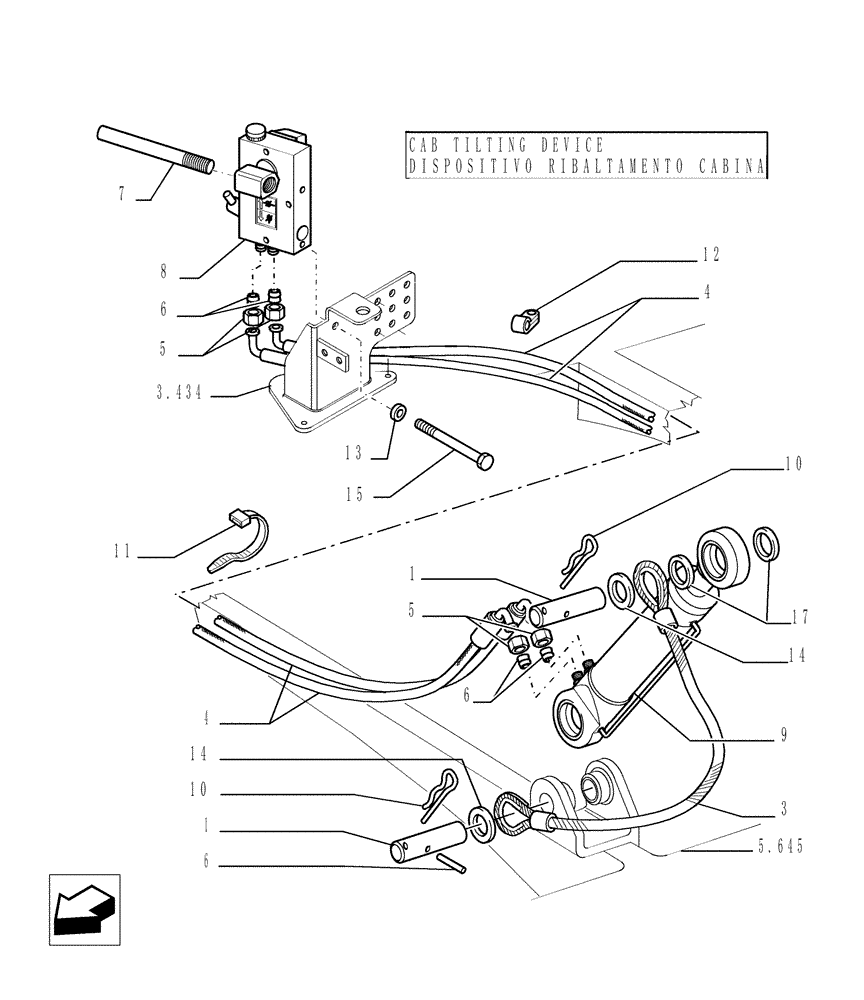 Схема запчастей Case 1850K - (5.678[01]) - HYDRAULIC JACK Hoods / Operators Compartment