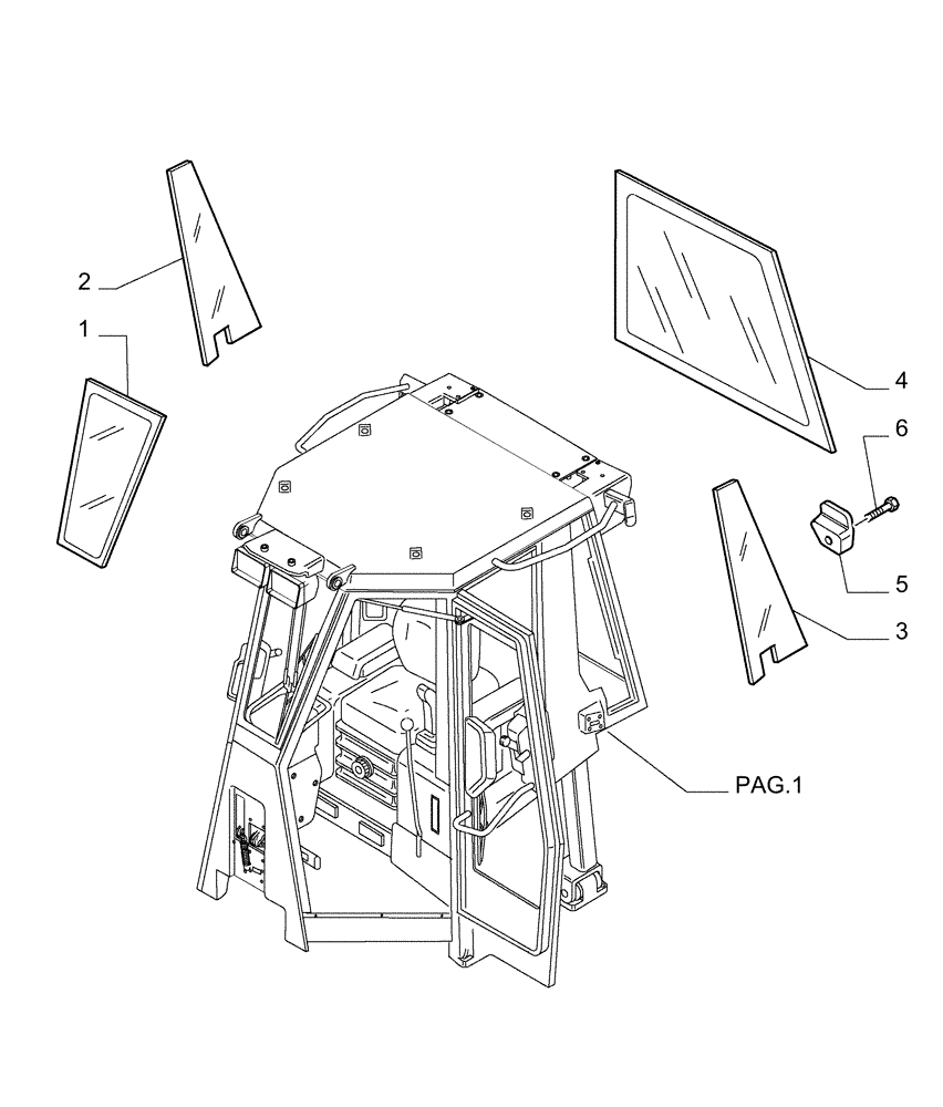 Схема запчастей Case 1850K - (9.653[14]) - ROPS CAB - GLASS PLATES - OPTIONAL CODE 784110271 (19) - OPTIONS