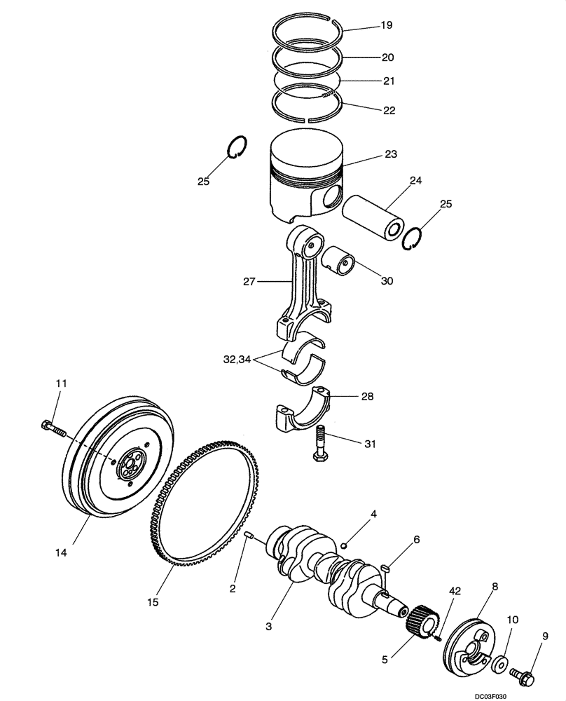 Схема запчастей Case CX14 - (02-15[00]) - CRANKSHAFT AND PISTON (02) - ENGINE