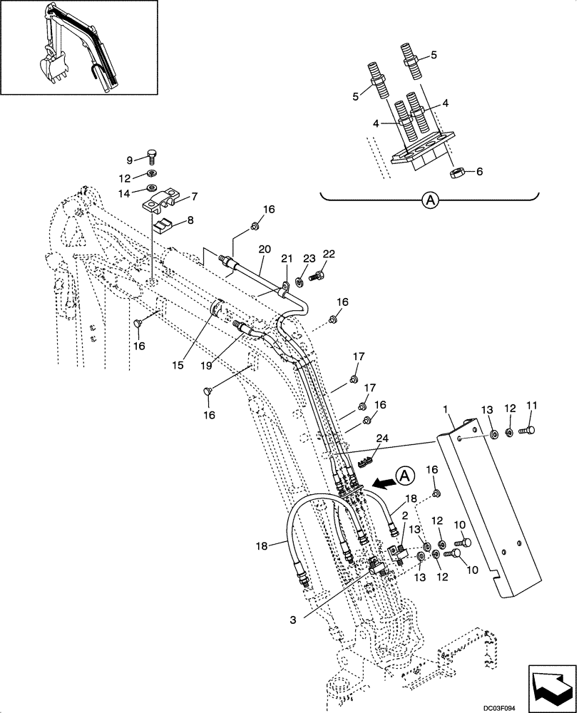 Схема запчастей Case CX14 - (08-11[00]) - HYDRAULIC LINES - BOOM (08) - HYDRAULICS