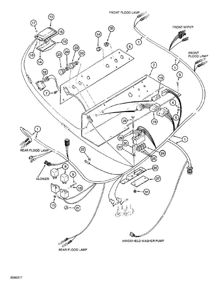 Схема запчастей Case 1150G - (4-024) - CAB CONTROL PANEL AND WIRING (06) - ELECTRICAL SYSTEMS