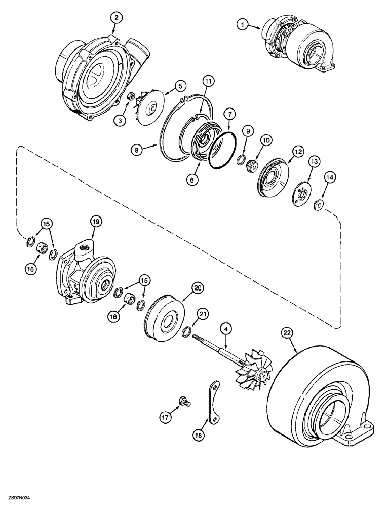 Схема запчастей Case 850G - (2-31A) - TURBOCHARGER ASSEMBLY (P.I.N. JJG0254005 TO JJG0254009, JJG0254015 AND AFTER) (01) - ENGINE