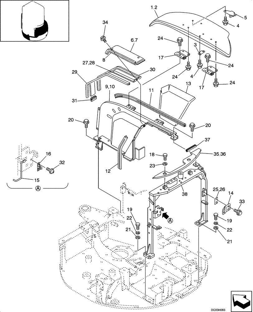 Схема запчастей Case CX25 - (09-08[00]) - COVER - SUPPORTS, CAB (09) - CHASSIS/ATTACHMENTS