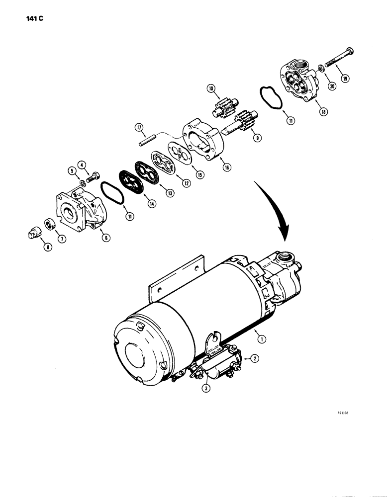 Схема запчастей Case W14 - (141C) - L70813 EMERGENCY STEERING PUMP AND MOTOR (05) - STEERING