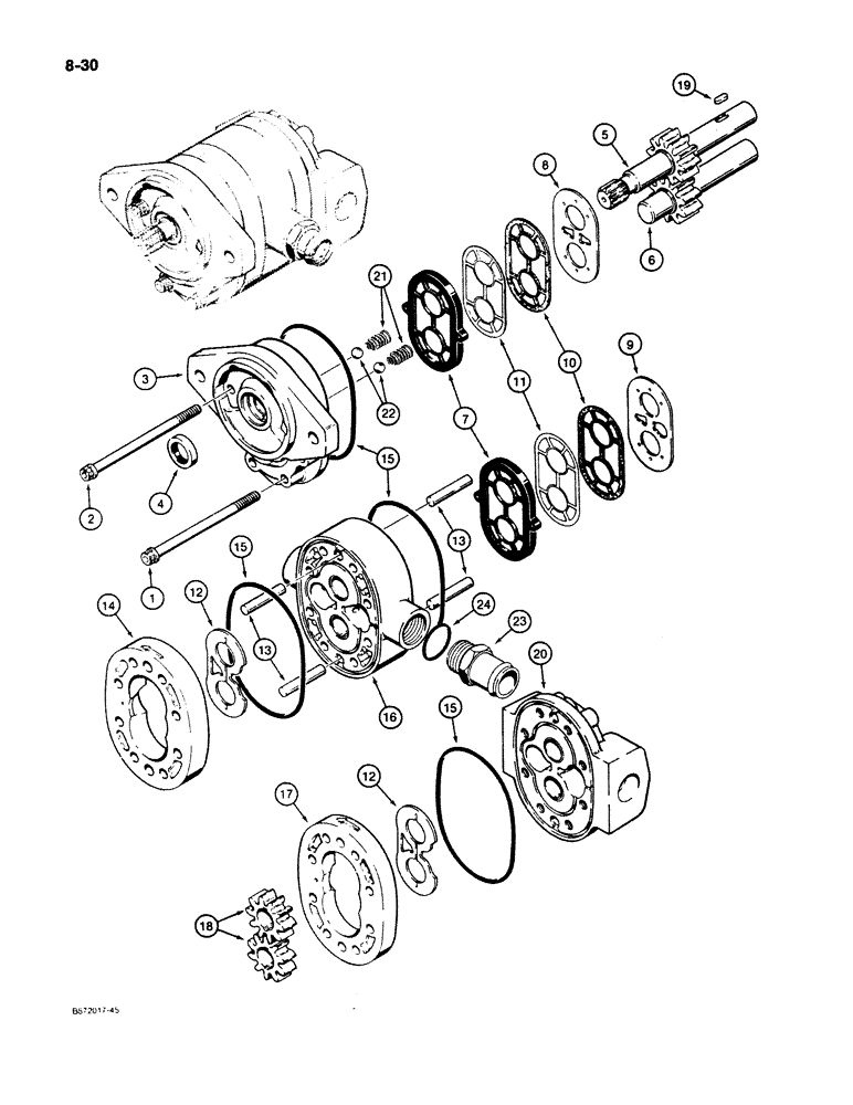 Схема запчастей Case W11B - (8-030) - L77150 HYDRAULIC PUMP, USED ON MODELS WITH FUNK TRANSMISSION (08) - HYDRAULICS