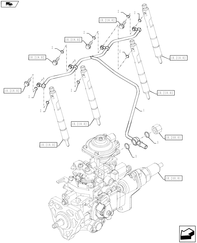 Схема запчастей Case F5CE5454G A001 - (10.218.01[02]) - INJECTION EQUIPMENT - PIPING (504207949) (10) - ENGINE