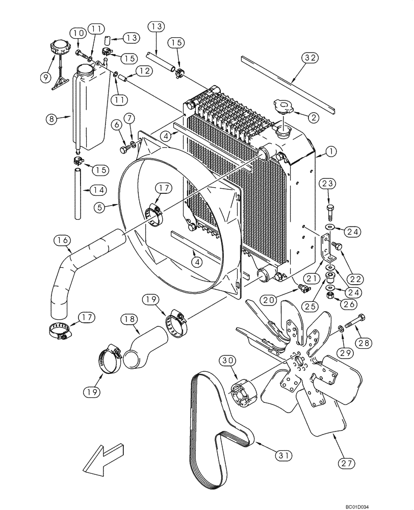 Схема запчастей Case 585G - (02-01) - RADIATOR - FAN SHROUD (02) - ENGINE