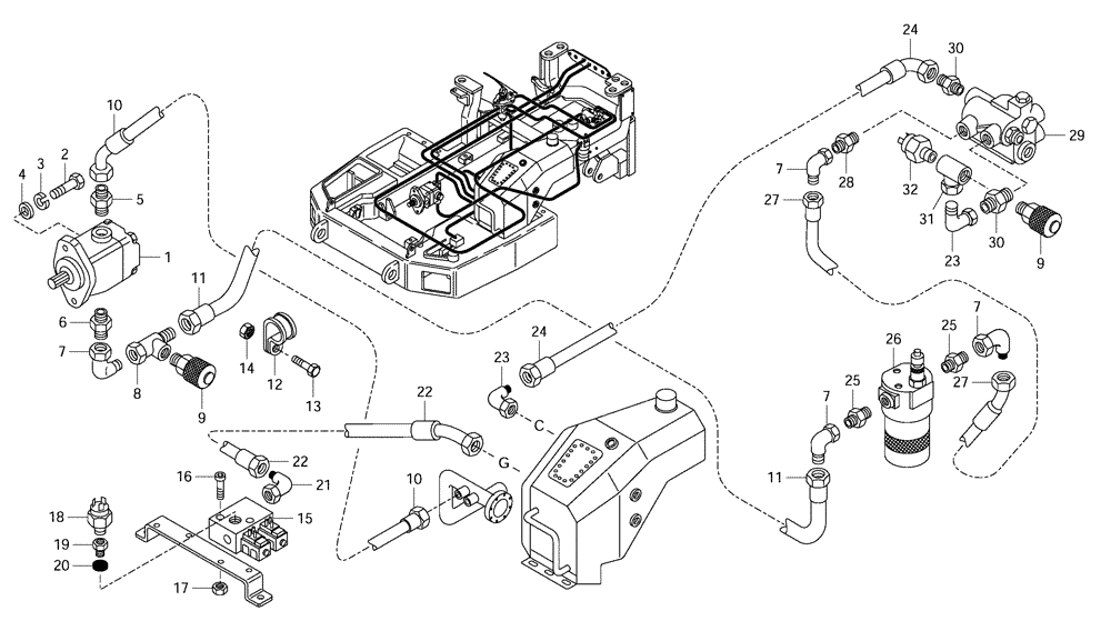 Схема запчастей Case 330 - (47A00001657[01]) - HYDRAULIC CIRCUIT BRAKE SYSTEM - FRAME PART (09) - Implement / Hydraulics / Frame / Brakes