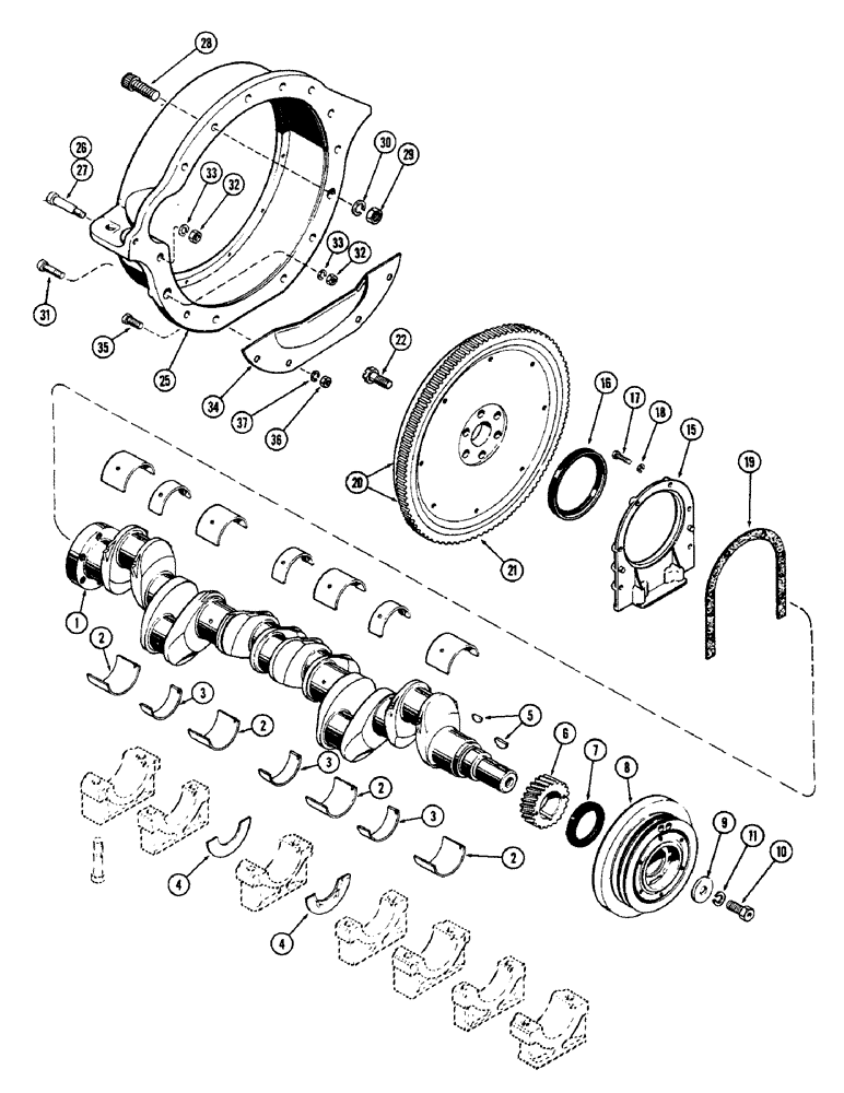 Схема запчастей Case W10E - (018) - CRANKSHAFT, FLYWHEEL & HOUSING, (401B) DIESEL ENGINE (02) - ENGINE