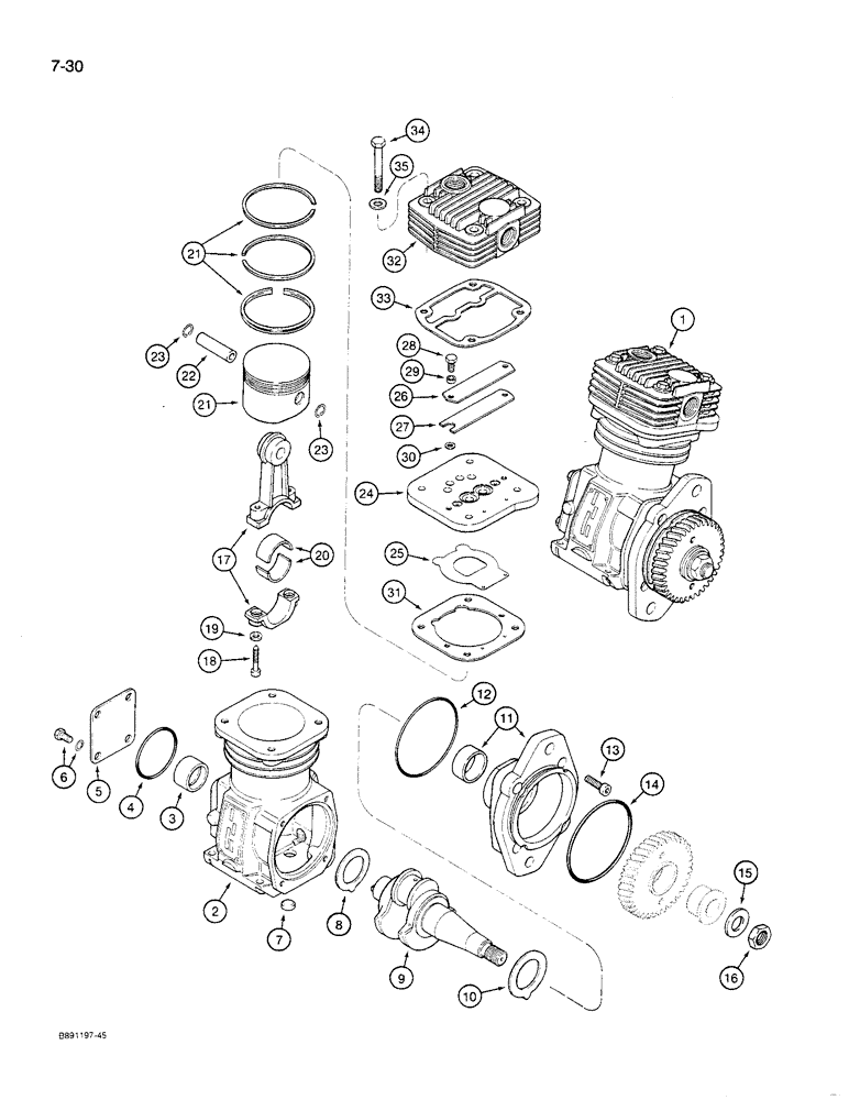 Схема запчастей Case 621 - (7-30) - AIR COMPRESSOR, J912703 (07) - BRAKES