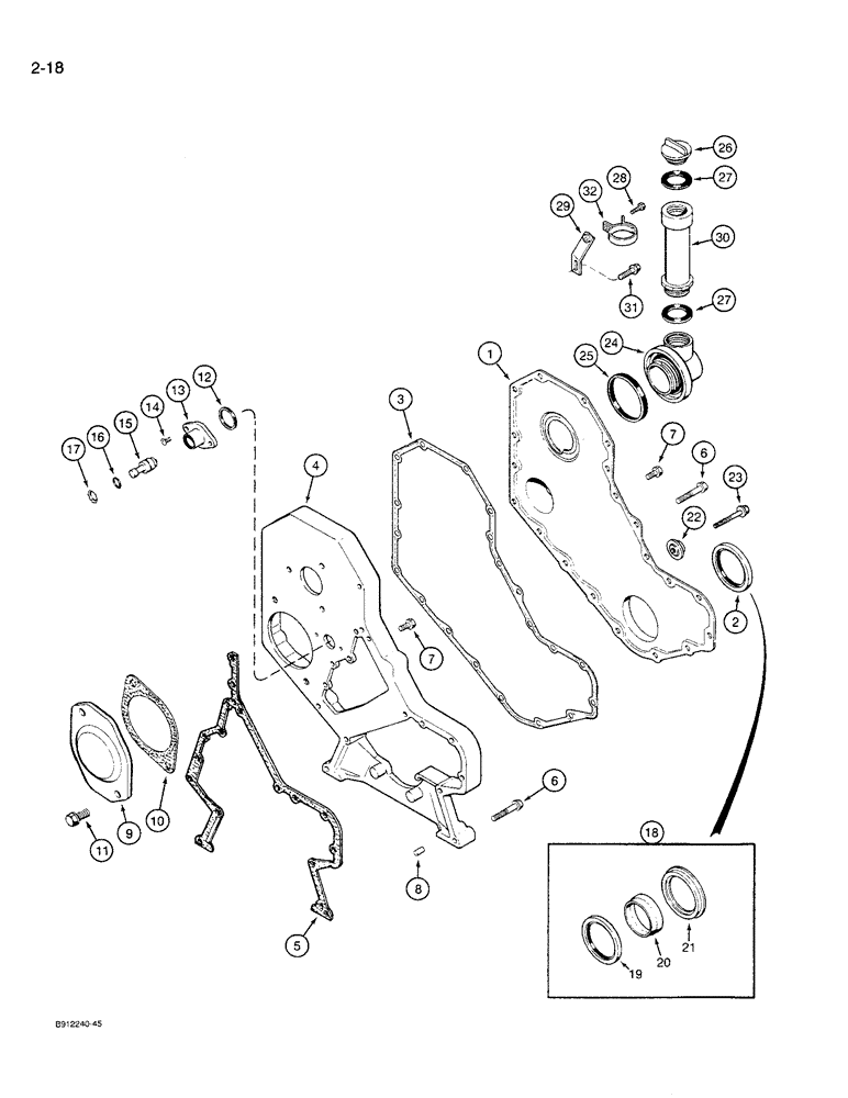 Схема запчастей Case 621 - (2-18) - FRONT GEAR COVER, 6T-590 ENGINE (02) - ENGINE