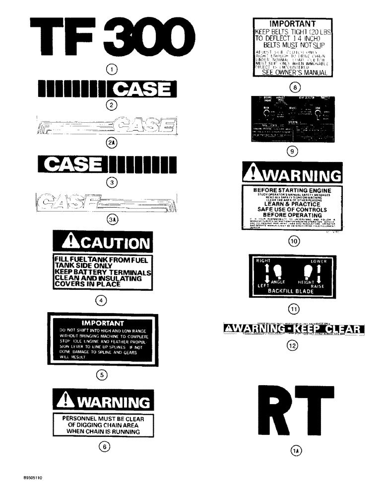 Схема запчастей Case TF300 - (9-88) - DECALS, BROWN AND GRAY MODELS (09) - CHASSIS/ATTACHMENTS