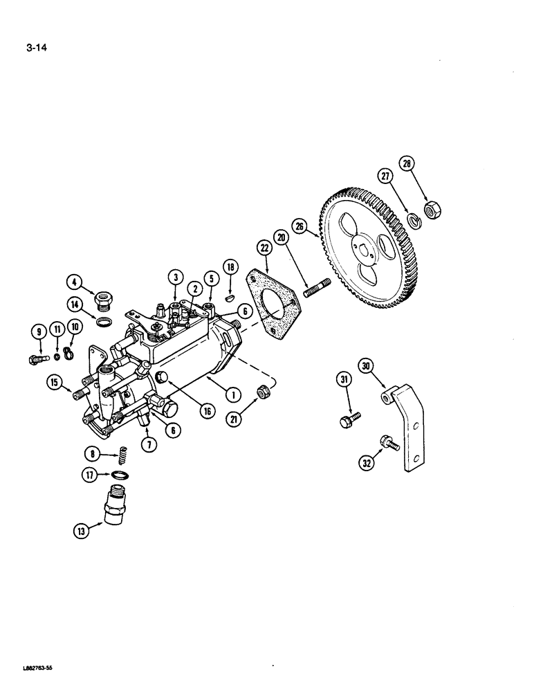 Схема запчастей Case W14B - (3-14) - FUEL INJECTION PUMP AND DRIVE, 6-590 ENGINE (NATURAL ASPIRATED) (03) - FUEL SYSTEM