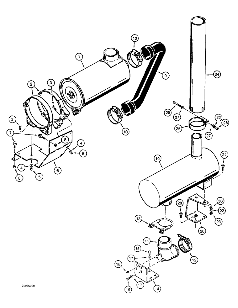 Схема запчастей Case 1150E - (2-130) - AIR CLEANER AND MUFFLER, 6T-830 ENGINE (02) - ENGINE