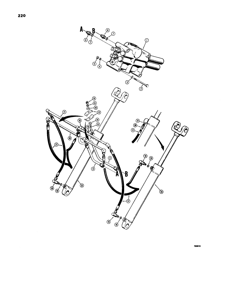 Схема запчастей Case W24B - (220) - LOADER LIFT HYDRAULIC CIRCUIT (08) - HYDRAULICS