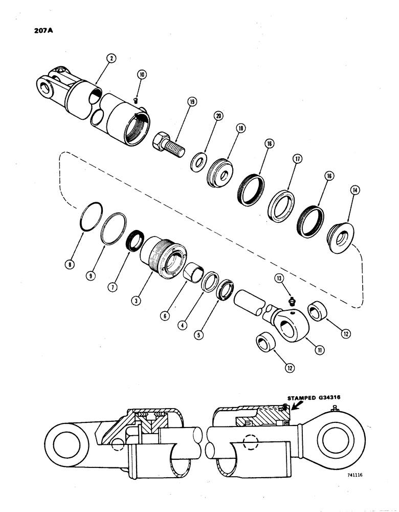 Схема запчастей Case W24B - (207A) - G34316 CLAM CYLINDER, GLAND IS STAMPED WITH CYLINDER PART NUMBER (08) - HYDRAULICS