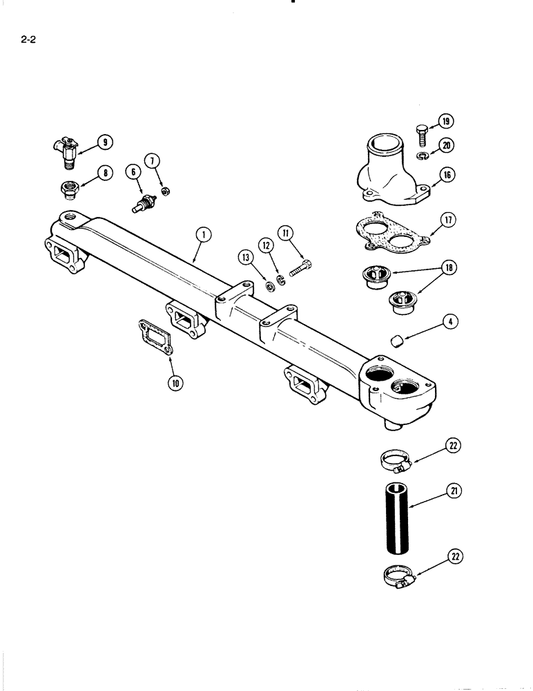 Схема запчастей Case W20C - (2-02) - WATER MANIFOLD AND THERMOSTAT, 504BD AND 504BDT ENGINE (02) - ENGINE