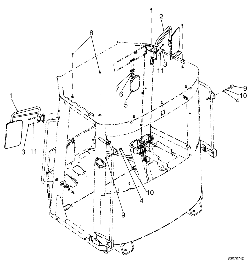 Схема запчастей Case 521E - (09-59) - CAB - MIRRORS (09) - CHASSIS