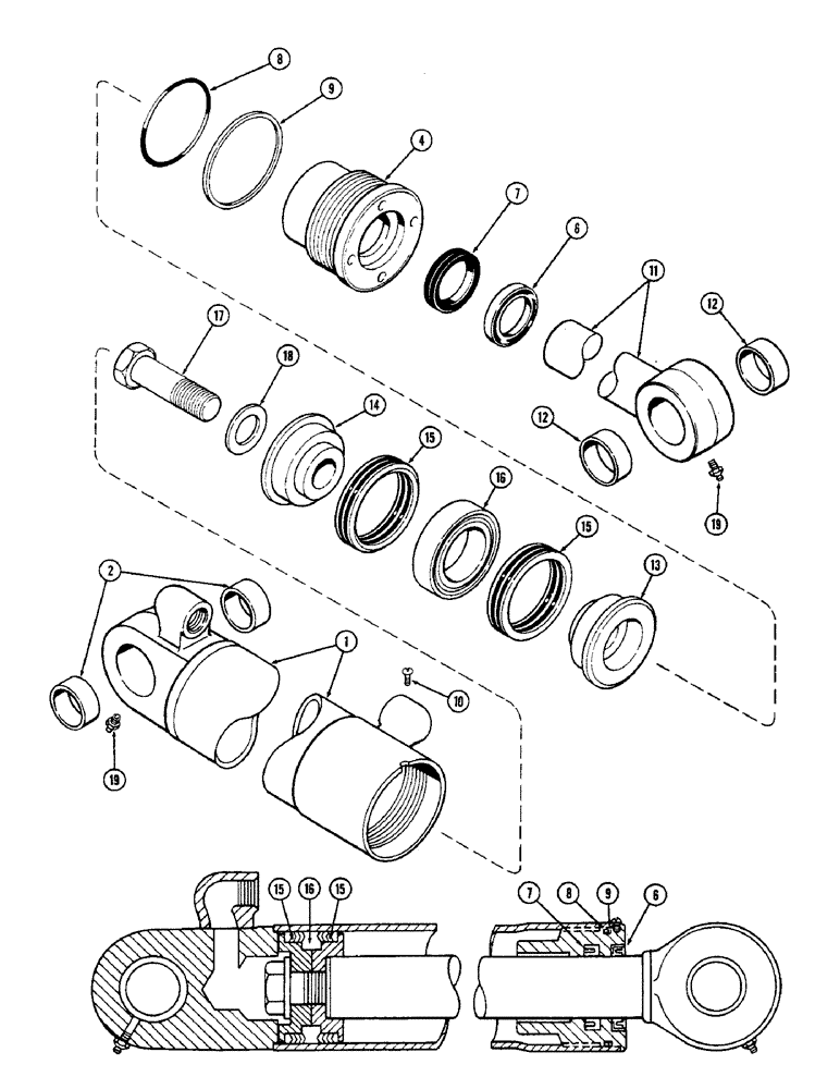 Схема запчастей Case 33 - (324) - G33926 BUCKET CYL,3-1/2"DIA.CYL W/27-1/4"STROKE W/2"DIA.PISTON ROD W/SOLID OUTER WIPER&INNER BUSHING 