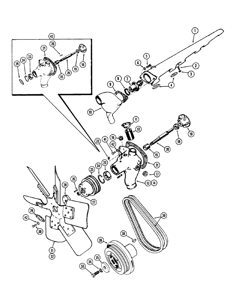 Схема запчастей Case W10 - (042) - WATER PUMP AND MANIFOLD (02) - ENGINE