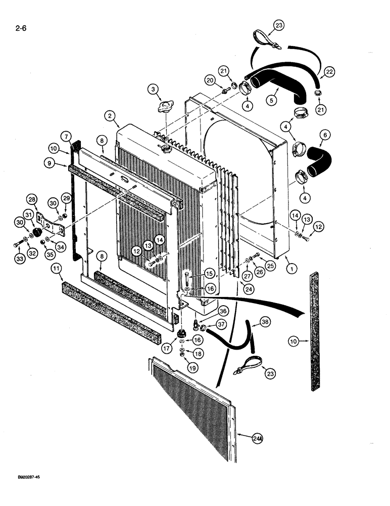 Схема запчастей Case 721 - (2-06) - RADIATOR AND RADIATOR MOUNTING, P.I.N. JAK0022432 AND AFTER (02) - ENGINE