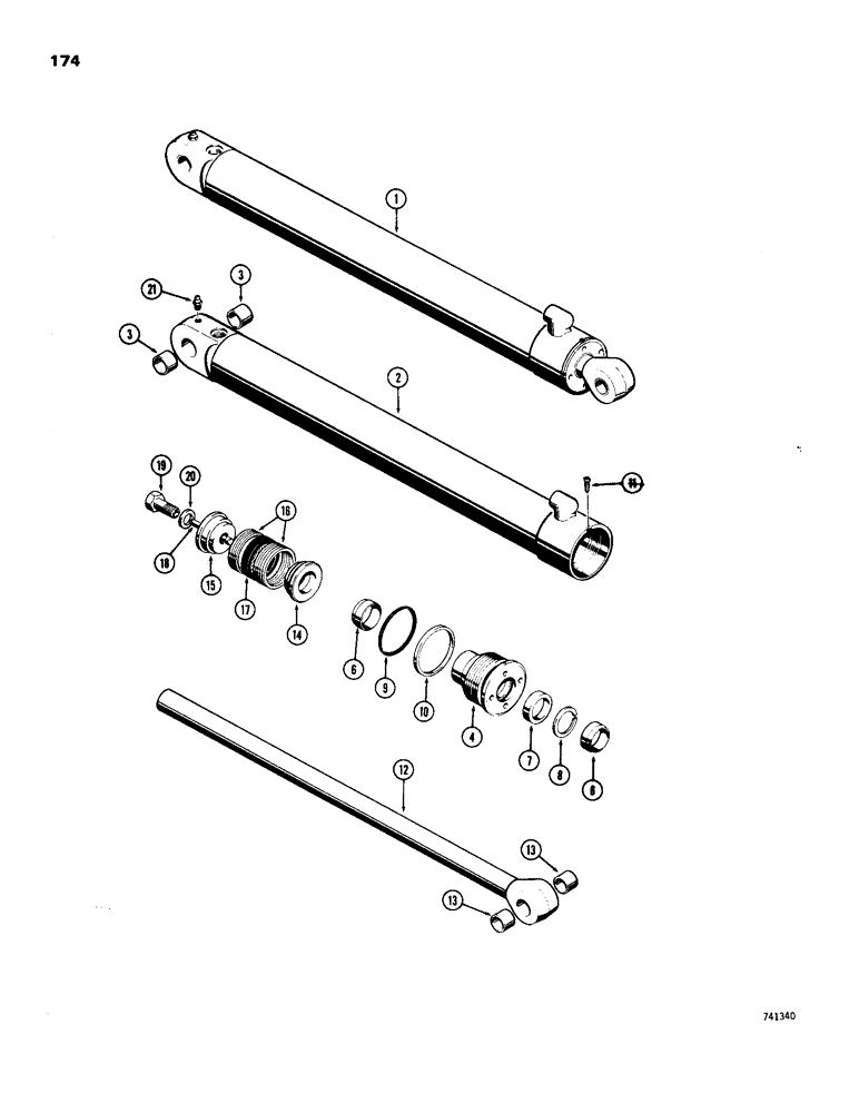 Схема запчастей Case 26S - (174) - D43058 BOOM CYLINDER, GLAND HAS SPLIT OUTER ROD WIPER, NO IDENTIFICATION RING 