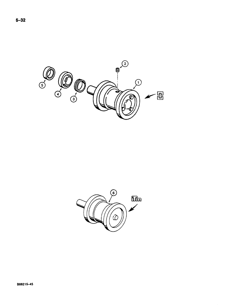 Схема запчастей Case 125B - (5-32) - TRACK CARRIER ROLLER, P.I.N. 74880 THROUGH 74963, 21801 THROUGH 21818 (11) - TRACKS/STEERING