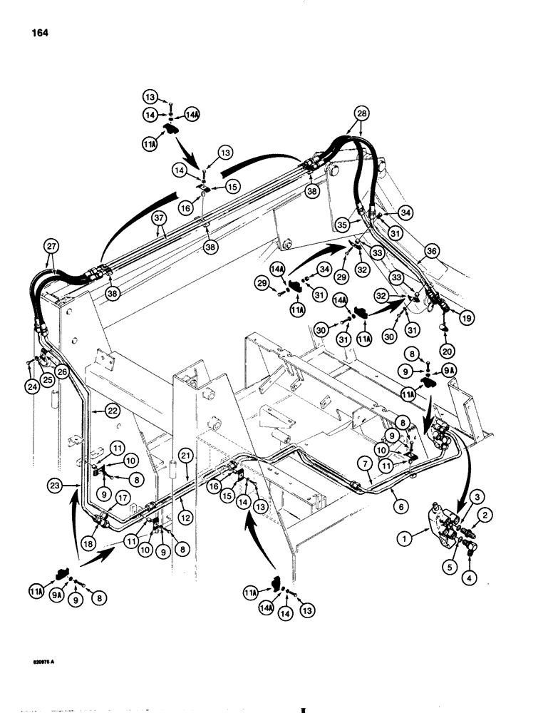 Схема запчастей Case 1845B - (164) - AUXILIARY HYDRAULIC CIRCUIT, LOADER ARM HYDRAULIC CIRCUIT WITHOUT SELECTOR VALVE (08) - HYDRAULICS