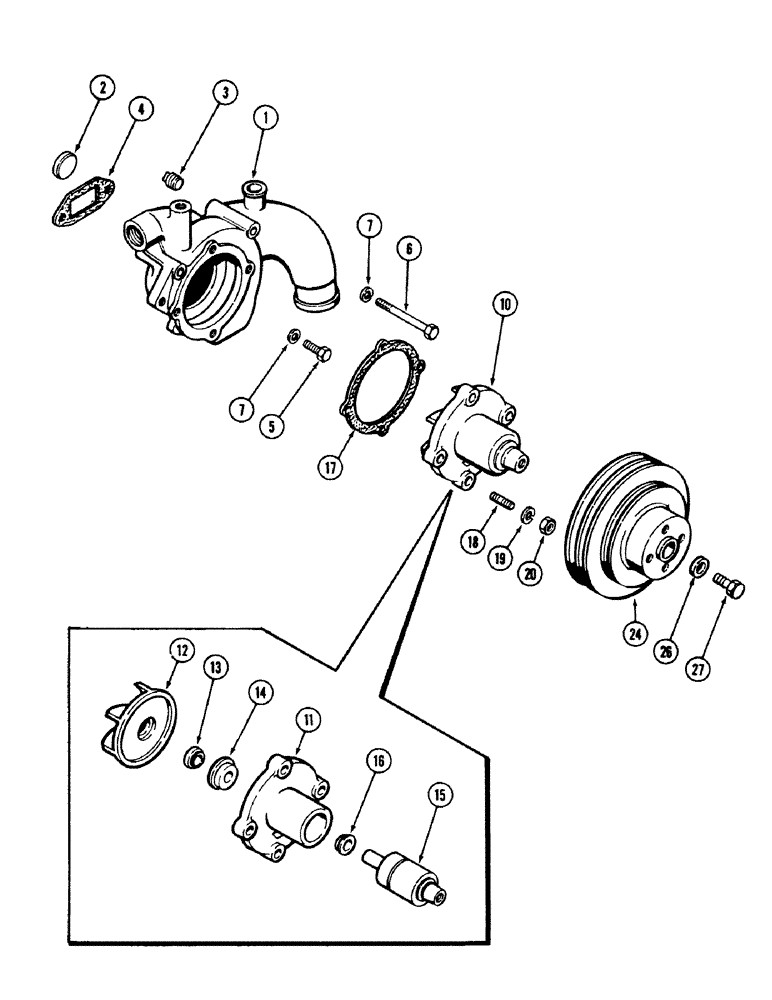 Схема запчастей Case 50 - (2-30) - WATER PUMP, 504BDT ENGINE (02) - ENGINE