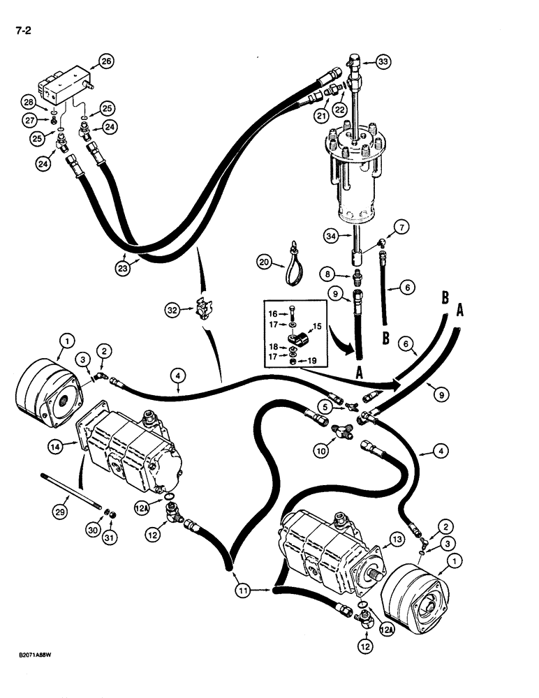 Схема запчастей Case 1187C - (7-02) - DRIVE RANGE AND BRAKE HYDRAULIC CIRCUIT (07) - BRAKES