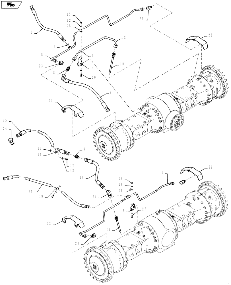 Схема запчастей Case 1021F - (25.102.02[01]) - AXLE COOLER LINE INSTALLATION, STANDARD, OPEN DIFFERENTIAL (25) - FRONT AXLE SYSTEM