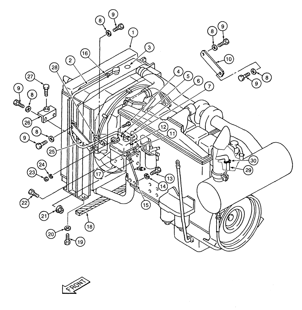 Схема запчастей Case 9060 - (2-04) - RADIATOR, MOUNTING AND COOLANT OVERFLOW RESERVOIR (02) - ENGINE