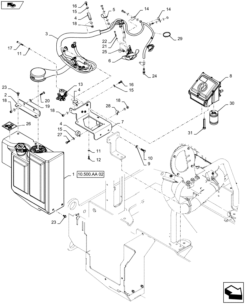 Схема запчастей Case 621F - (10.500.01) - DEF TANK INSTALLATION (10) - ENGINE