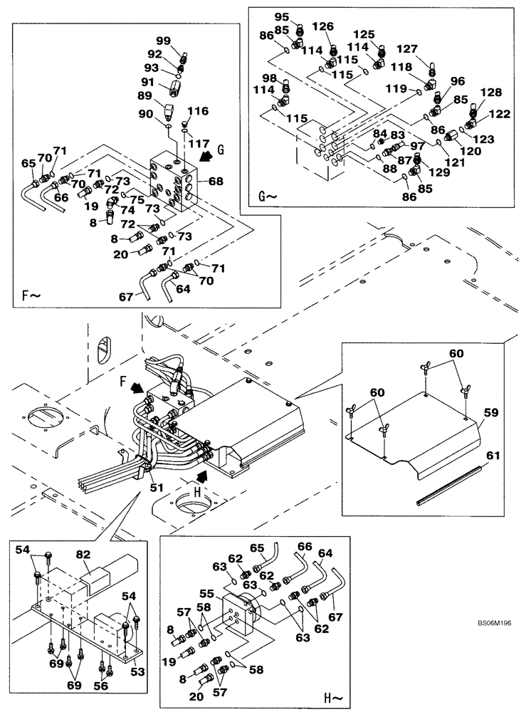 Схема запчастей Case CX290B - (08-21) - PILOT CONTROL LINES, PARTITION - TWO WAY (08) - HYDRAULICS