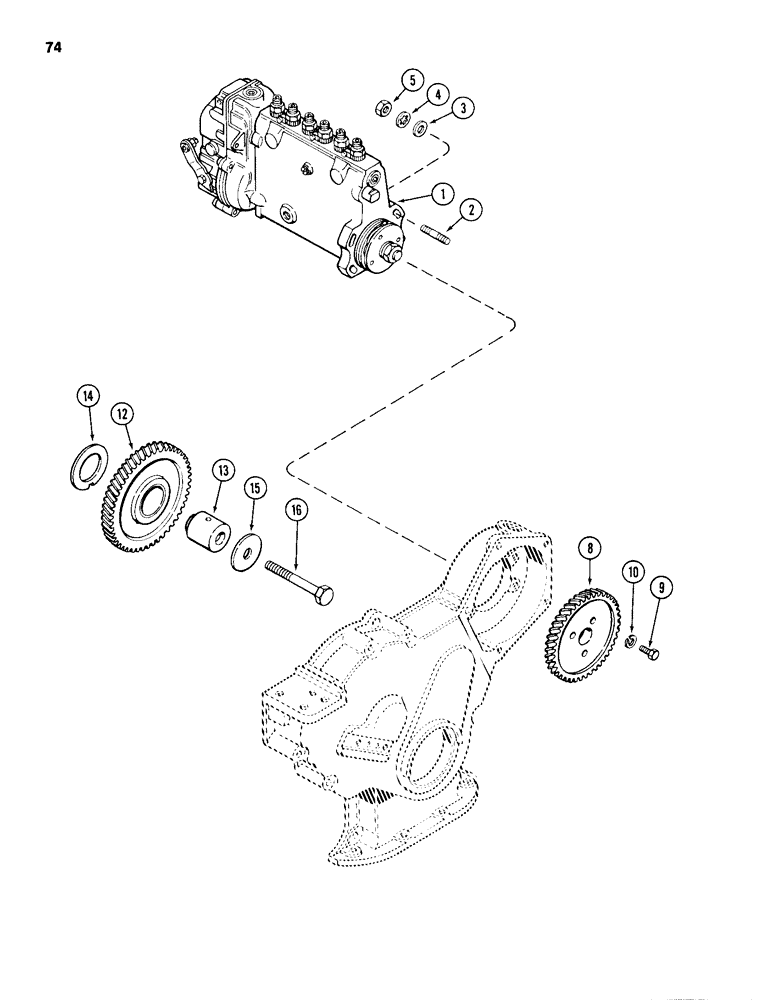 Схема запчастей Case 1150D - (074) - INJECTION PUMP DRIVE, 504BD AND 504BDT DIESEL ENGINES (03) - FUEL SYSTEM