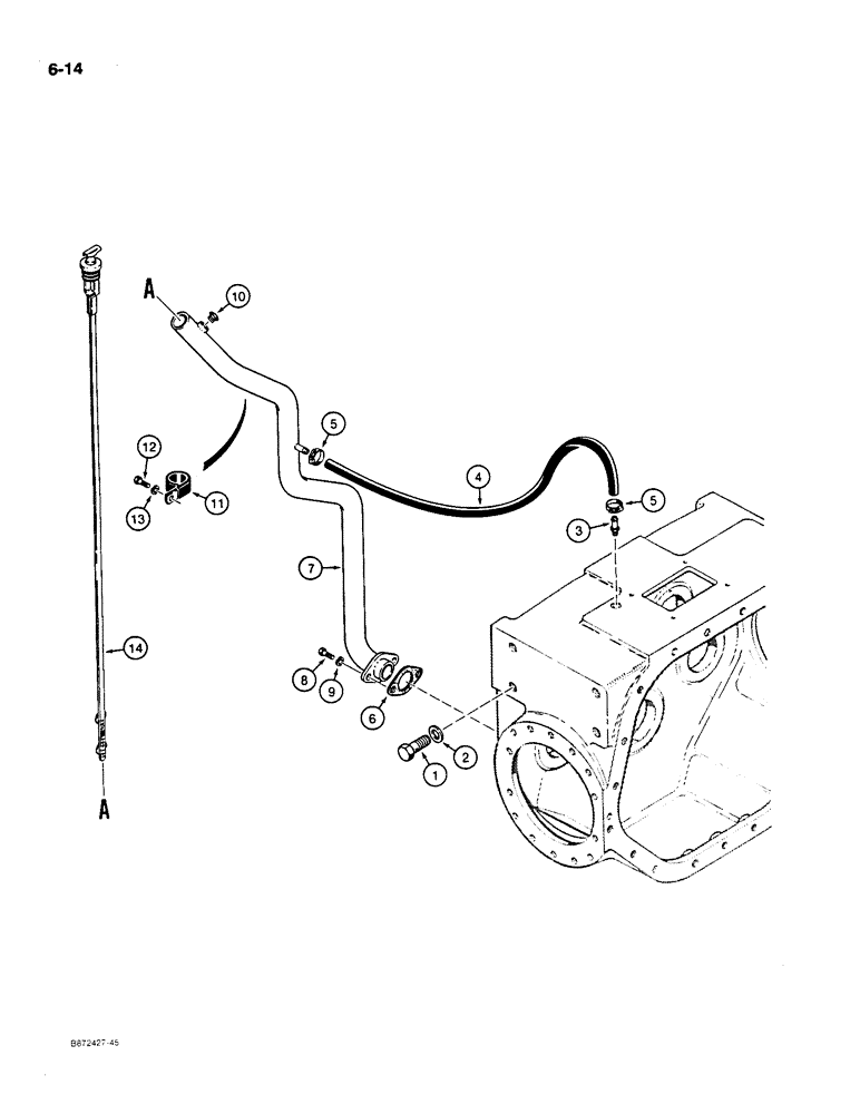 Схема запчастей Case 550 - (6-14) - TRANSMISSION MOUNTING, BREATHER, AND DIPSTICK (06) - POWER TRAIN