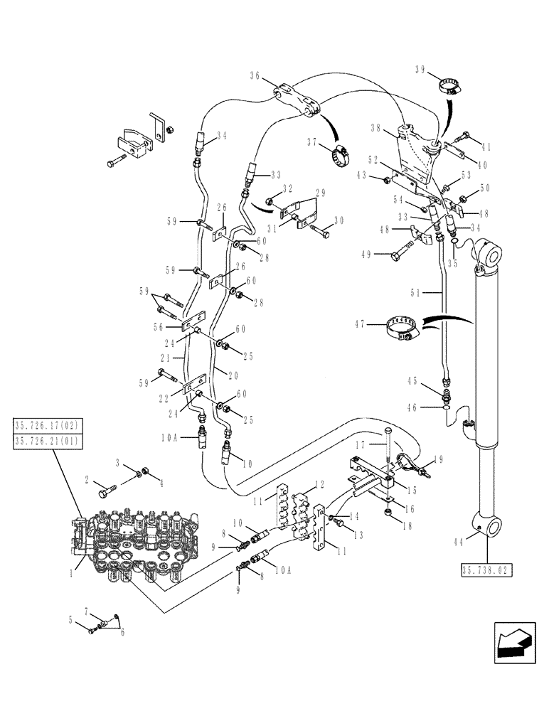 Схема запчастей Case 580SM - (35.738.02[02]) - HYDRAULICS - CYLINDER, BACKHOE BUCKET (MODELS WITH EXTENDABLE DIPPER) (35) - HYDRAULIC SYSTEMS