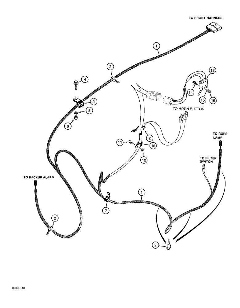 Схема запчастей Case 550G - (4-16) - REAR WIRING HARNESS AND CONNECTIONS (06) - ELECTRICAL SYSTEMS