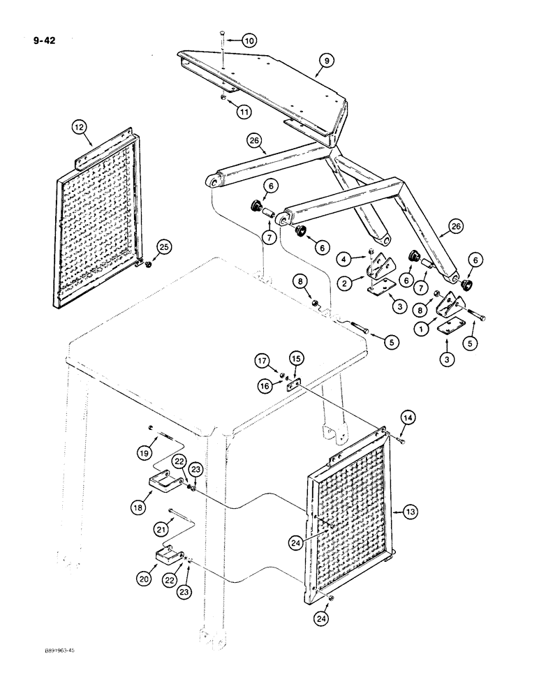 Схема запчастей Case 550 - (9-42) - CANOPY SCREENS AND BRUSH GUARD (09) - CHASSIS/ATTACHMENTS