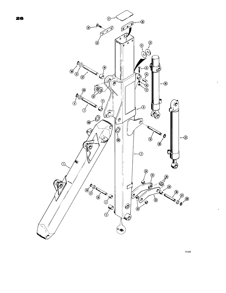 Схема запчастей Case 33 - (026) - HYDRAULIC EXTENDABLE DIPPER, TWO FOOT EXTENSION, MECHANICAL PARTS 