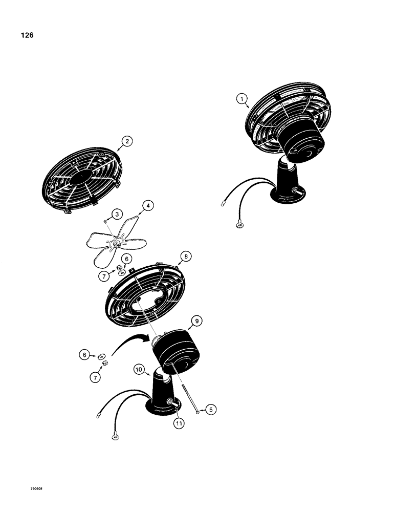 Схема запчастей Case 480C - (126) - WINDOW DEFROSTER FAN, WITH THREE BOLT BASE (50) - CAB CLIMATE CONTROL