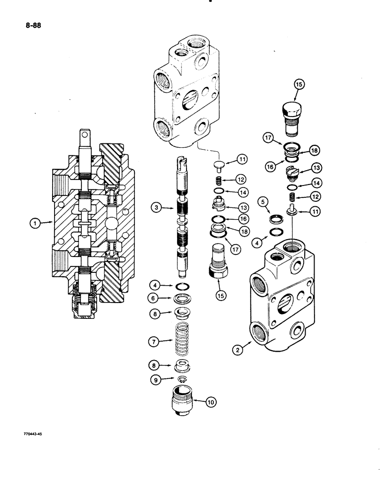 Схема запчастей Case 480E - (8-088) - BACKHOE CONTROL VALVE, DIPPER EXTENSION SECTION, 480E MODELS ONLY (08) - HYDRAULICS