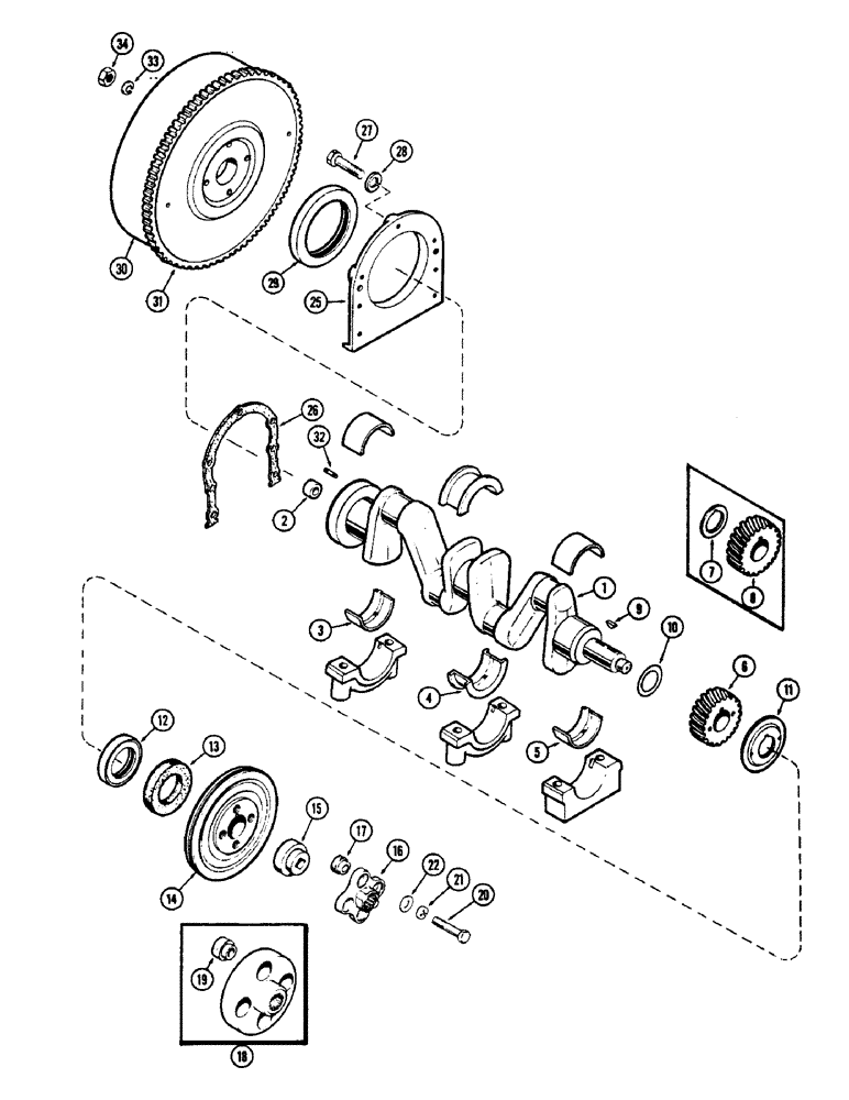 Схема запчастей Case 430CK - (010) - CRANKSHAFT AND FLYWHEEL, (148B) SPARK IGNITION ENGINE 