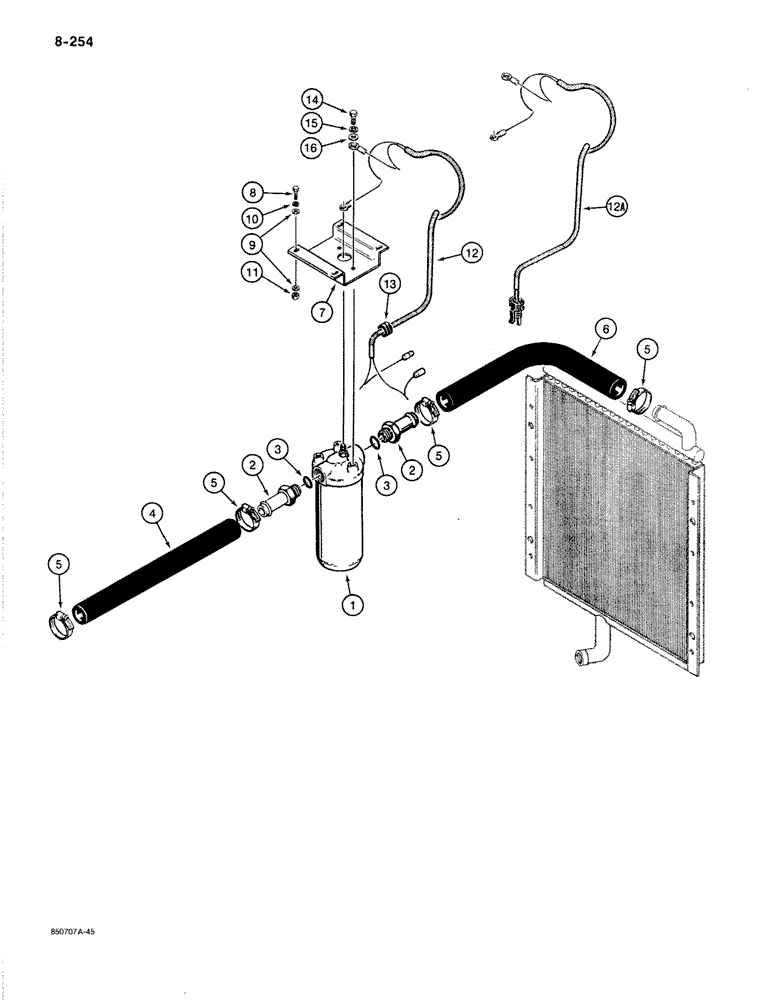 Схема запчастей Case 780C - (8-254) - EQUIPMENT HYDRAULIC SYSTEM, OIL COOLER TO FILTER (08) - HYDRAULICS