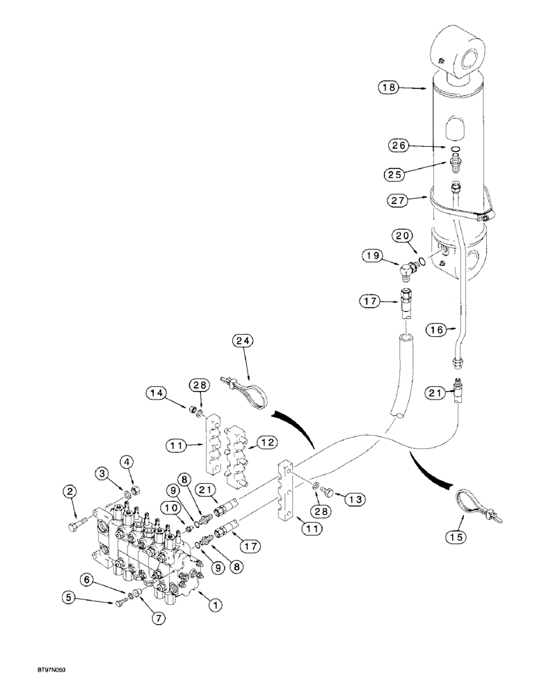 Схема запчастей Case 570LXT - (8-026) - BACKHOE DIPPER CYLINDER HYDRAULIC CIRCUIT (08) - HYDRAULICS