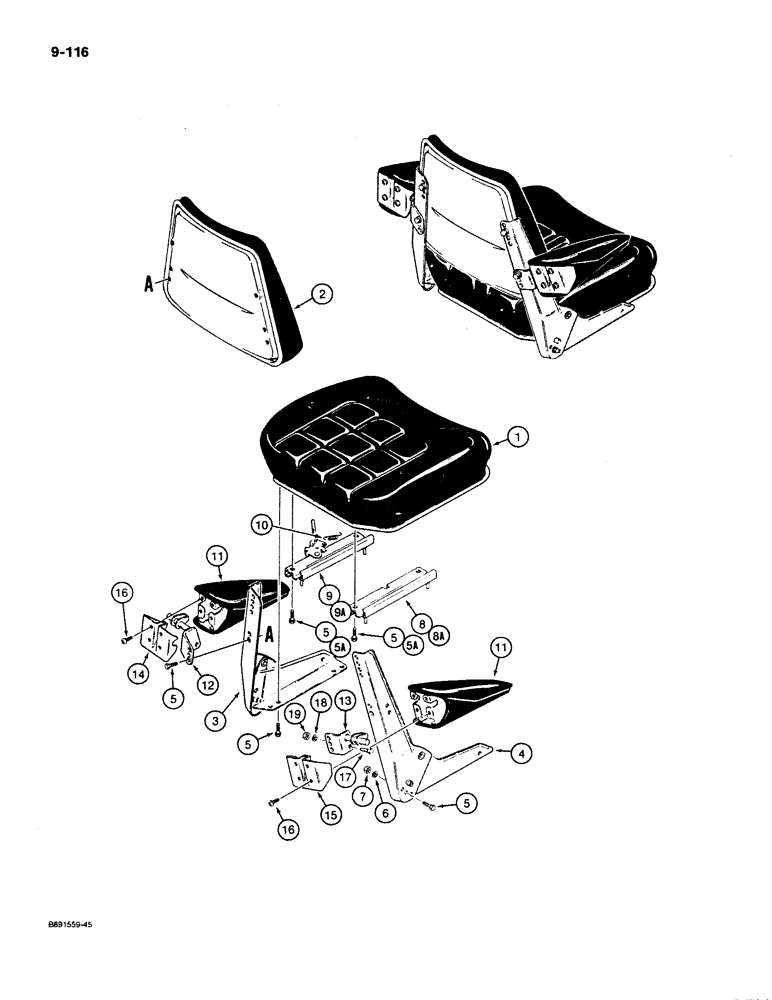 Схема запчастей Case 480E - (9-116) - D76157 SEAT AND ARM RESTS (09) - CHASSIS/ATTACHMENTS