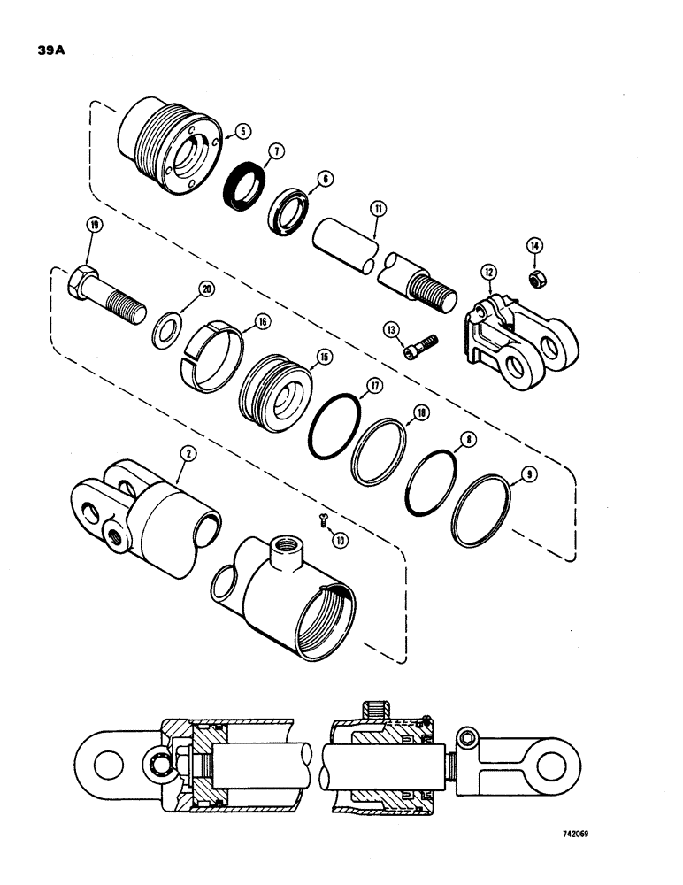 Схема запчастей Case 584 - (39A) - G34196 AND G34197 TILT CYLINDER, GLAND TYPE CYLINDER (35) - HYDRAULIC SYSTEMS